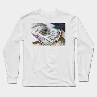 Money - USD one dollar bills on vintage table Long Sleeve T-Shirt